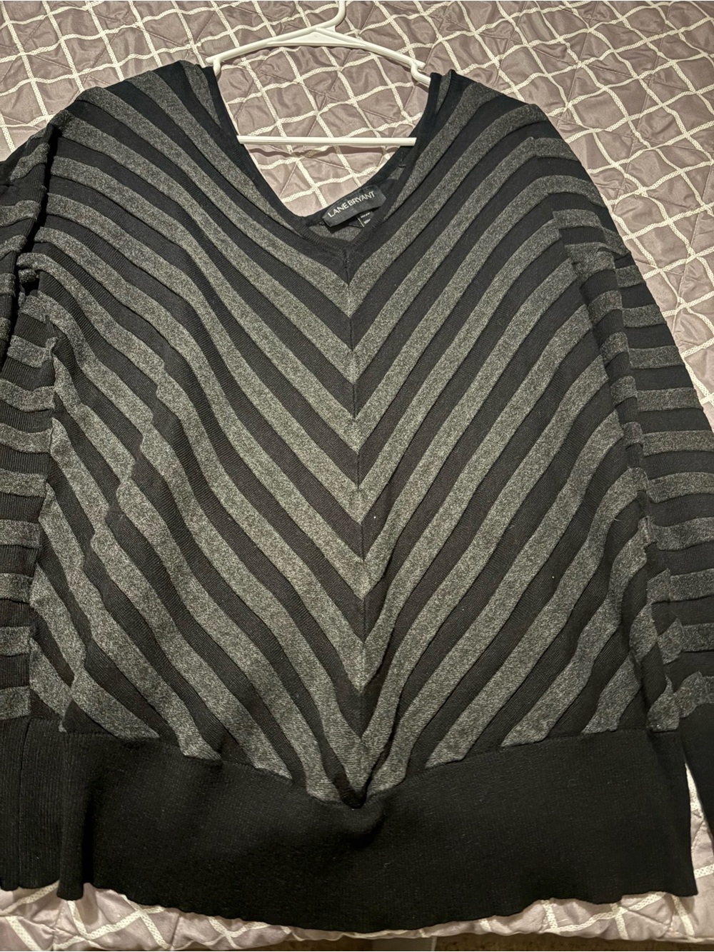 Lane Bryant Black and Gray Chevron V-Neck Sweater